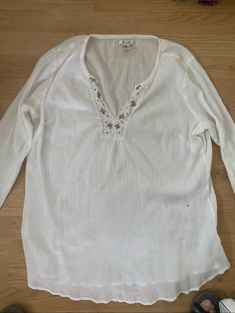Preowned  crinkle cotton White Long Sleeve Women’s Top 3 X